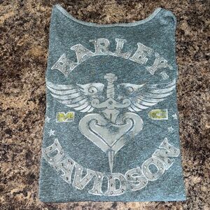 Harley Davidson Henley Long Sleeve Graphic V Neck Shirt Embellished Rhinestone M